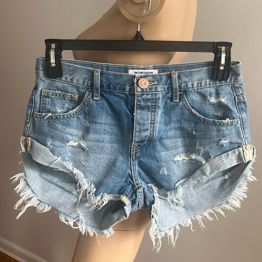 OneTeaspoon Blue Bandits Long Rise Button Fly Twisted Cuff Hem Size 26
